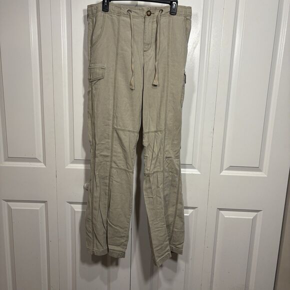 Eddie Bauer Linen Pants Womens 14T Drawstring Cargo Boho Travel Coastal Hike - Picture 1 of 12